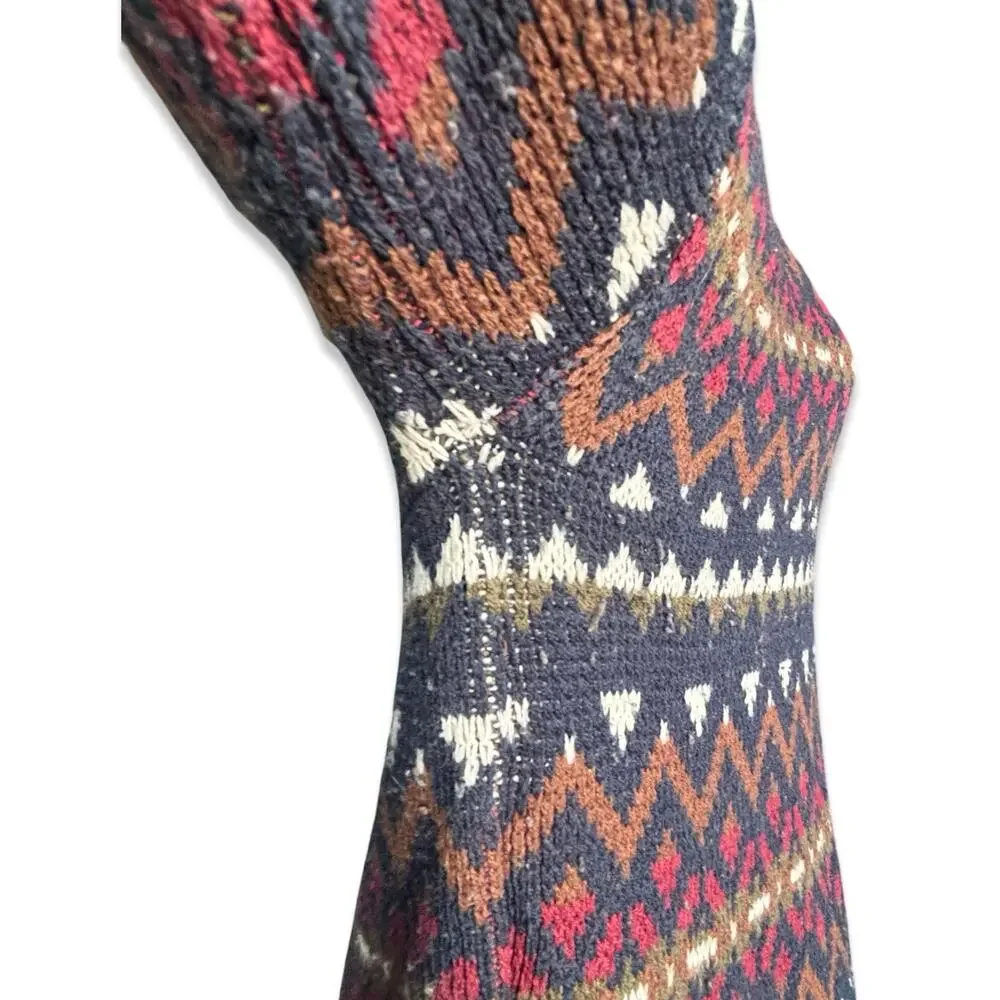 Vintage 90s Navy Blue Burgundy Fair Isle Knit Crewneck Sweater Mens XXL Cozy
